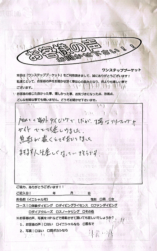 タイ プーケット ダイビング ファンダイビング ピピ島 PADI お客様の声 口コミ